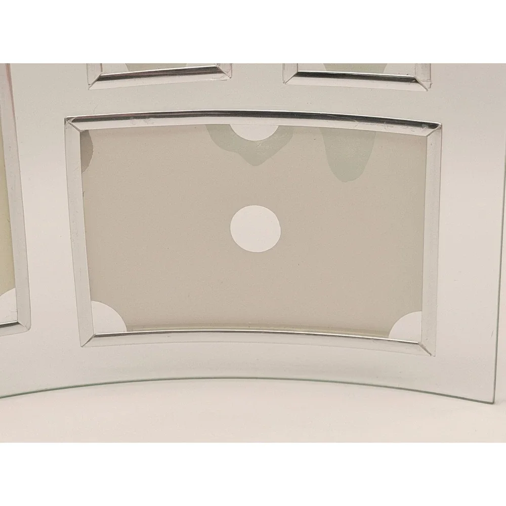 Modern Curved Glass 4 Opening Multi Picture Frame Silver Trim Tabletop 14.5x10.5